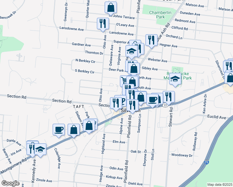 map of restaurants, bars, coffee shops, grocery stores, and more near 3919 East Gatewood Lane in Silverton