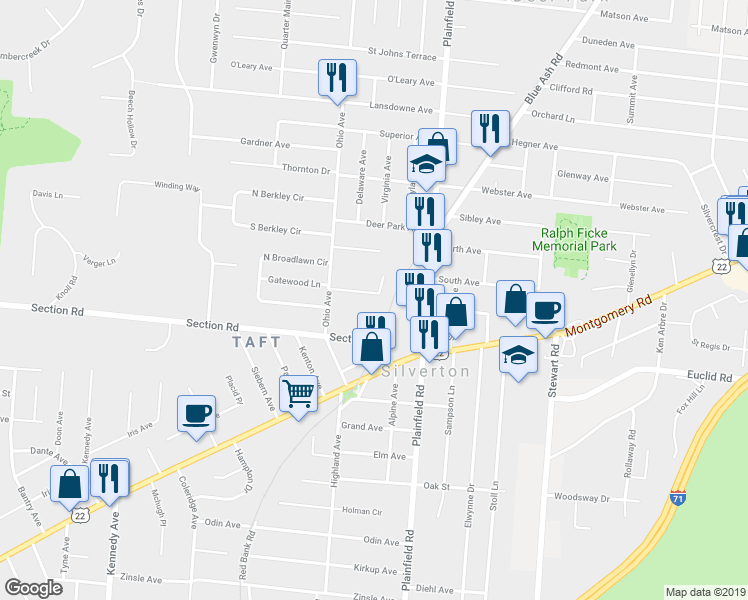 map of restaurants, bars, coffee shops, grocery stores, and more near 3919 East Gatewood Lane in Silverton