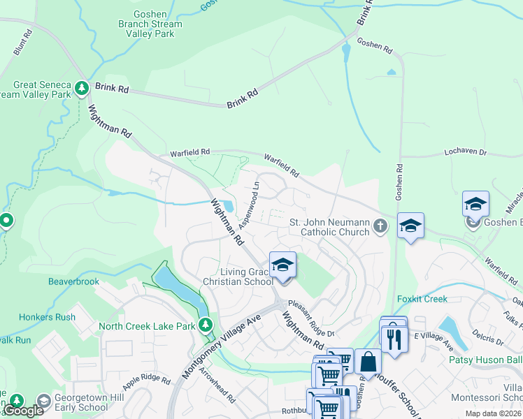 map of restaurants, bars, coffee shops, grocery stores, and more near 9469 Chadburn Place in Gaithersburg