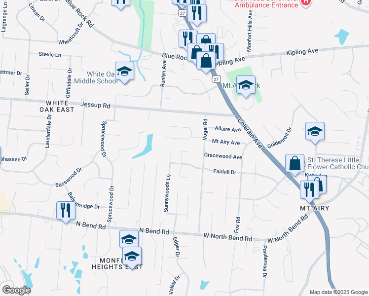 map of restaurants, bars, coffee shops, grocery stores, and more near 5653 Penway Court in Cincinnati