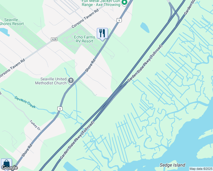 map of restaurants, bars, coffee shops, grocery stores, and more near 13 Nicholas Lane in Upper Township