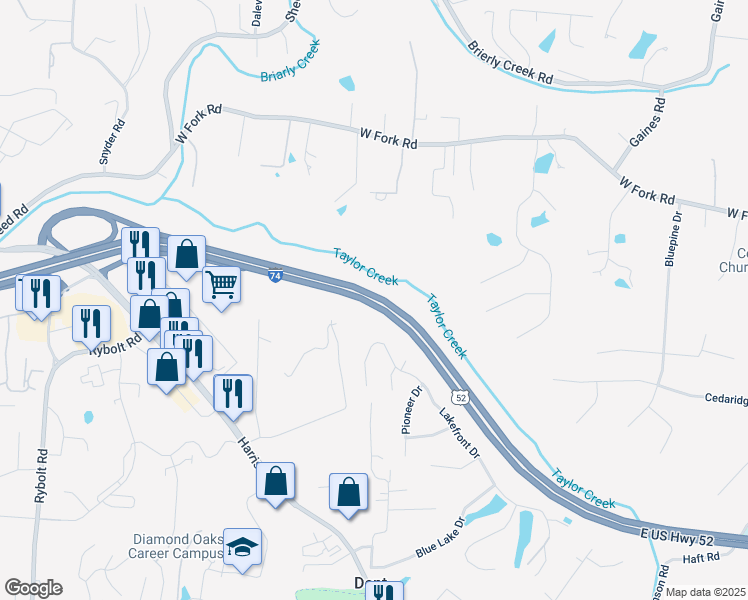 map of restaurants, bars, coffee shops, grocery stores, and more near 5456 Lakefront Drive in Cincinnati