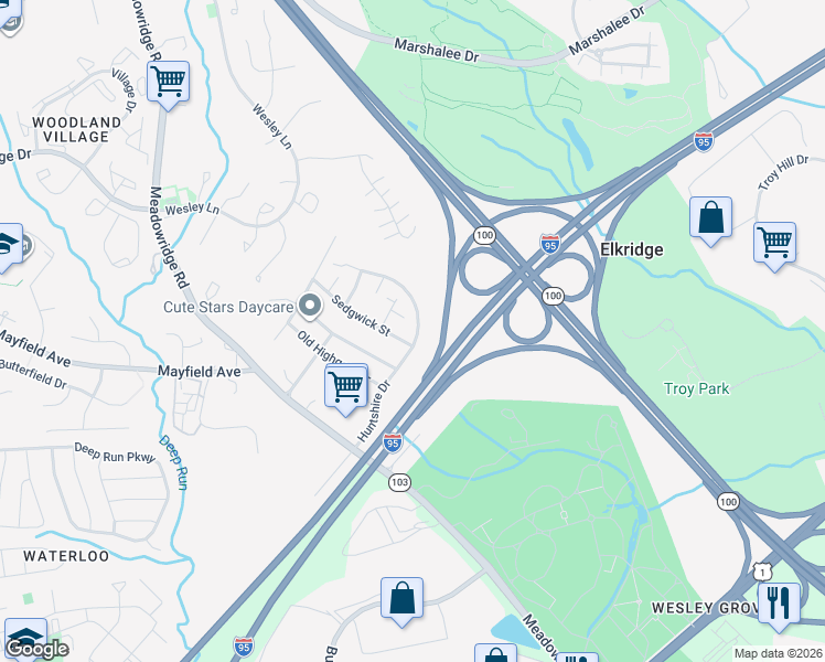 map of restaurants, bars, coffee shops, grocery stores, and more near 6605 Huntshire Drive in Elkridge