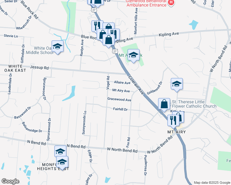 map of restaurants, bars, coffee shops, grocery stores, and more near 2646 Gracewood Avenue in Cincinnati