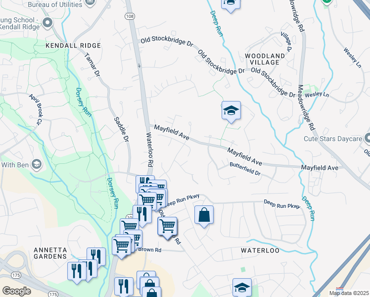 map of restaurants, bars, coffee shops, grocery stores, and more near 8102 Forever Green Court in Elkridge