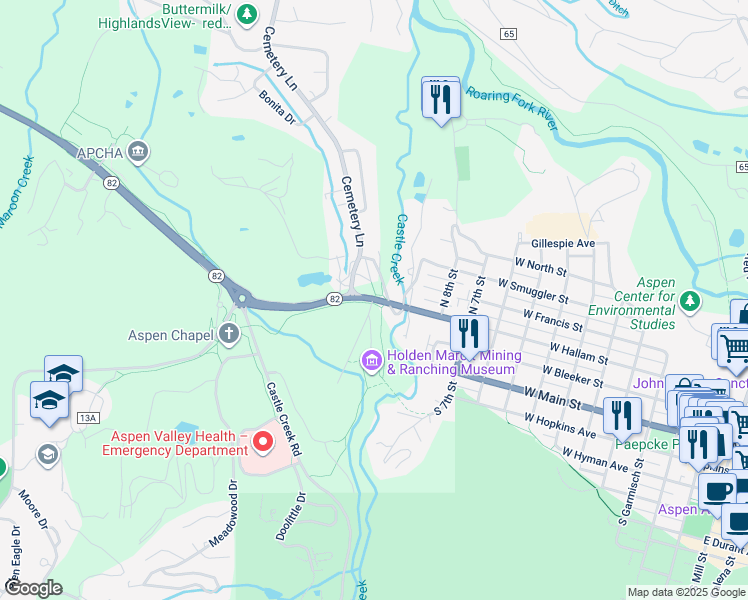 map of restaurants, bars, coffee shops, grocery stores, and more near in Pitkin County