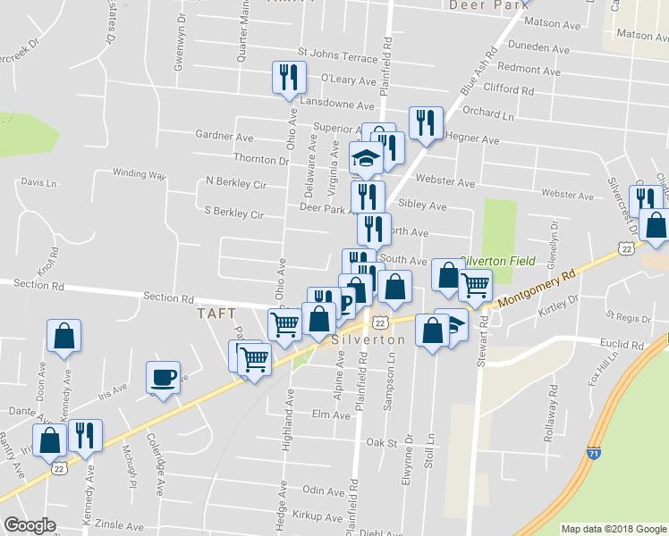 map of restaurants, bars, coffee shops, grocery stores, and more near 3919 East Gatewood Lane in Silverton