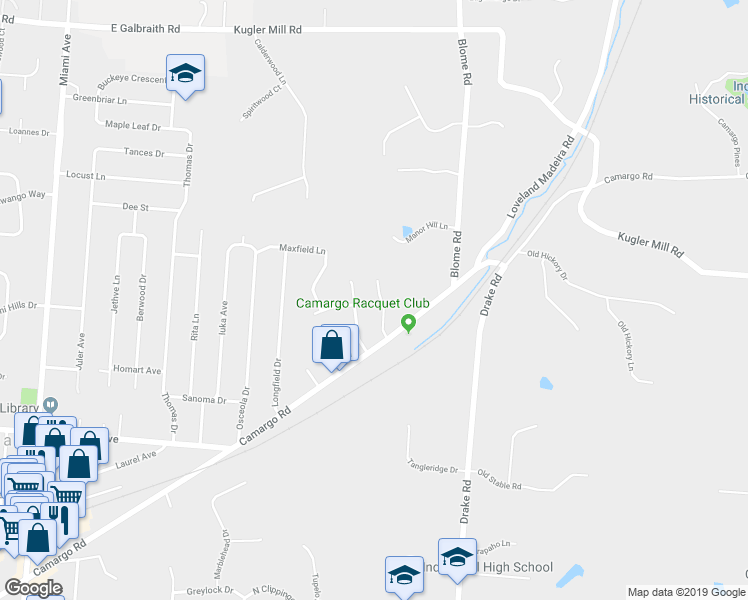 map of restaurants, bars, coffee shops, grocery stores, and more near 8220 Indian Trail Drive in Cincinnati
