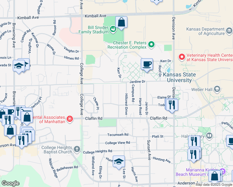 map of restaurants, bars, coffee shops, grocery stores, and more near 1508 Pipher Lane in Manhattan