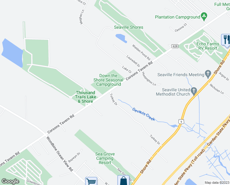 map of restaurants, bars, coffee shops, grocery stores, and more near 544 Corsons Tavern Road in Dennis