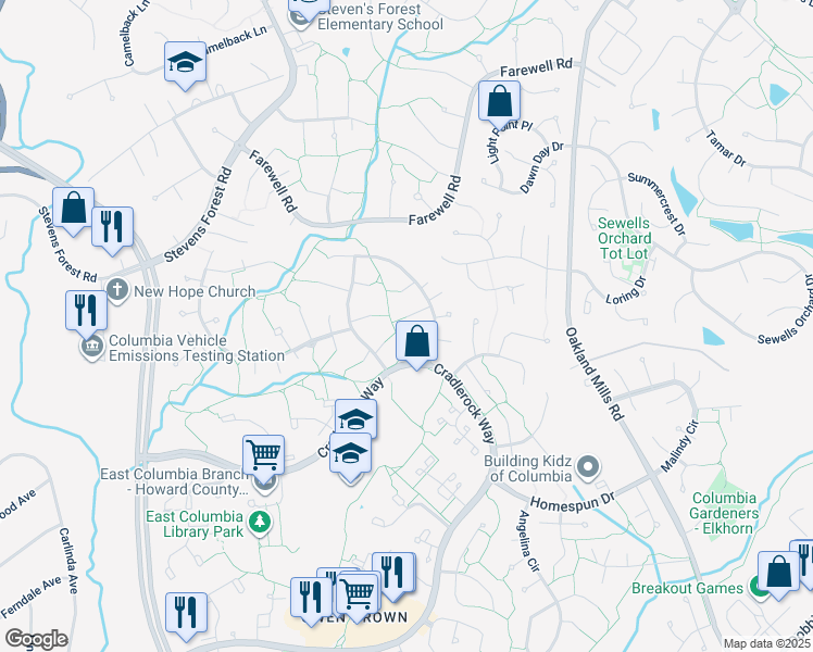 map of restaurants, bars, coffee shops, grocery stores, and more near 6445 Deep Calm in Columbia