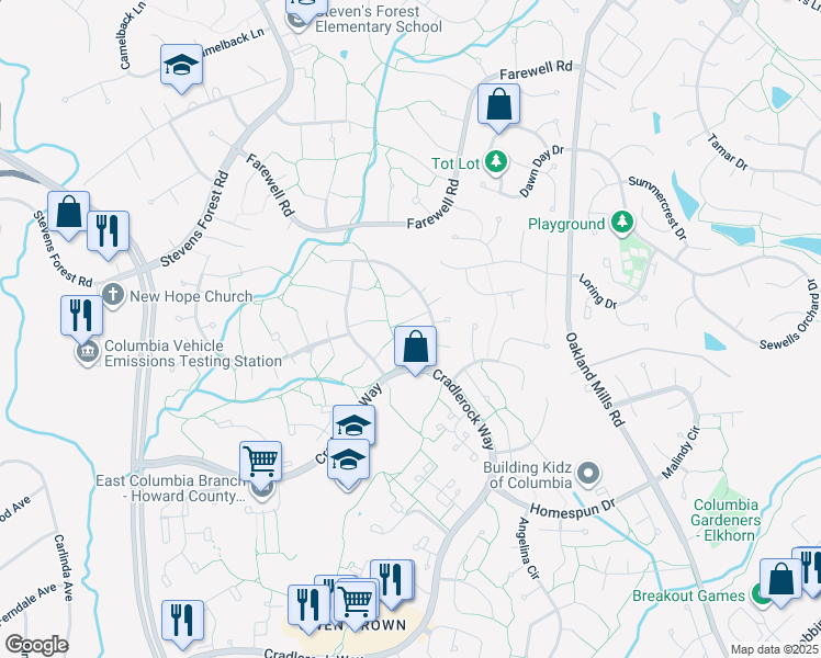 map of restaurants, bars, coffee shops, grocery stores, and more near 6441 Deep Calm in Columbia