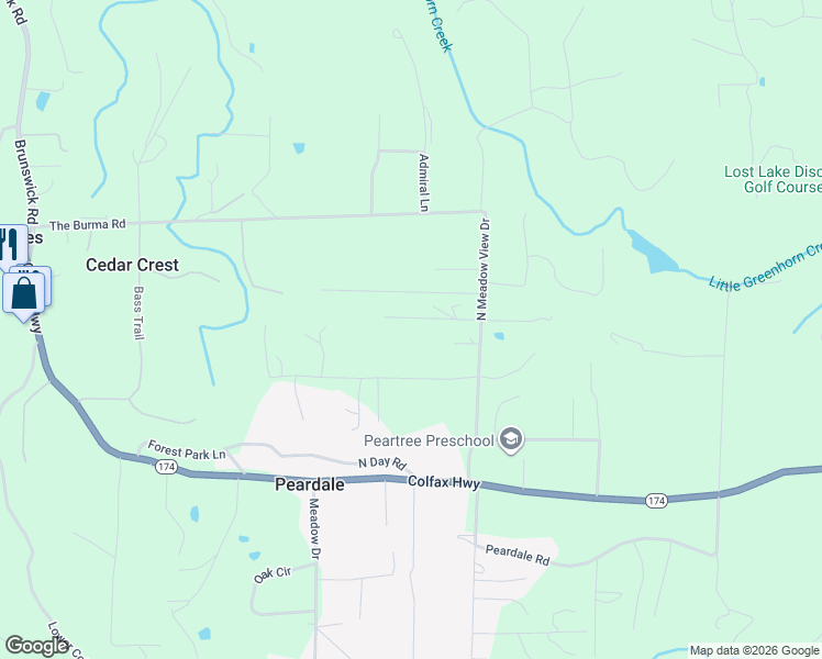 map of restaurants, bars, coffee shops, grocery stores, and more near 14480 Wilder Lane in Grass Valley