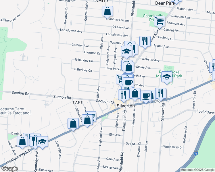 map of restaurants, bars, coffee shops, grocery stores, and more near 3907 East Gatewood Lane in Cincinnati