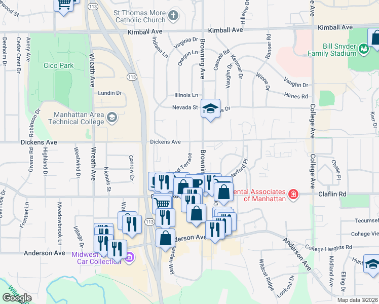 map of restaurants, bars, coffee shops, grocery stores, and more near 1425 Beechwood Terrace in Manhattan