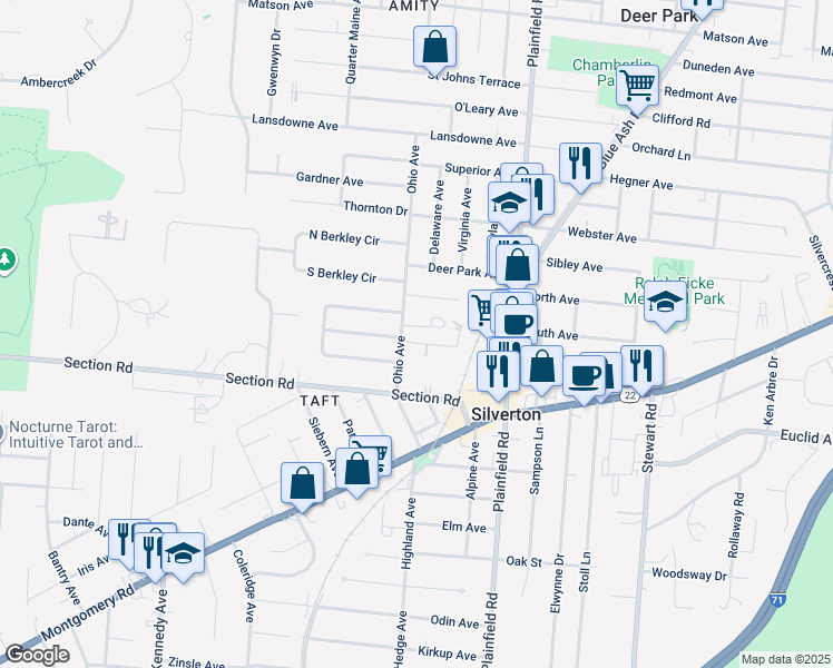 map of restaurants, bars, coffee shops, grocery stores, and more near 7008 Ohio Avenue in Cincinnati