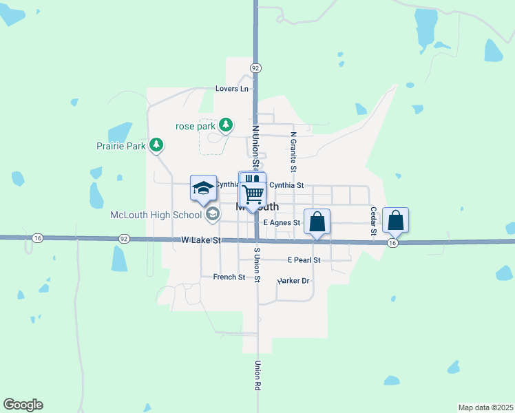 map of restaurants, bars, coffee shops, grocery stores, and more near 305 South Union Street in McLouth
