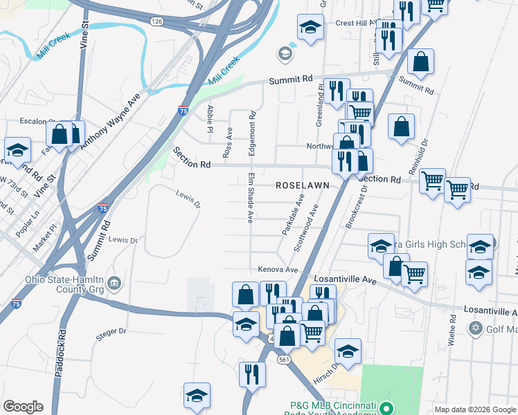 map of restaurants, bars, coffee shops, grocery stores, and more near 1522 Corvallis Avenue in Cincinnati