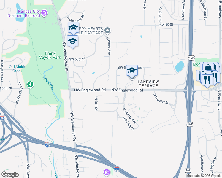 map of restaurants, bars, coffee shops, grocery stores, and more near 1809 Northwest 56 Court in Kansas City
