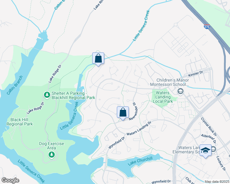 map of restaurants, bars, coffee shops, grocery stores, and more near 13516 Spinning Wheel Drive in Germantown