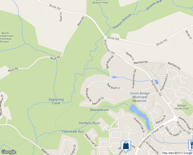 map of restaurants, bars, coffee shops, grocery stores, and more near 20724 Bell Bluff Road in Gaithersburg