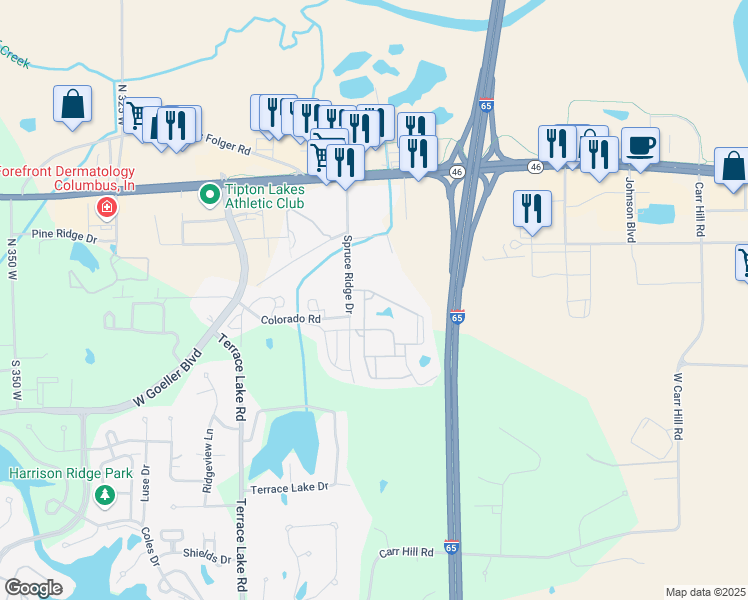 map of restaurants, bars, coffee shops, grocery stores, and more near 3440 Riverstone Way in Columbus