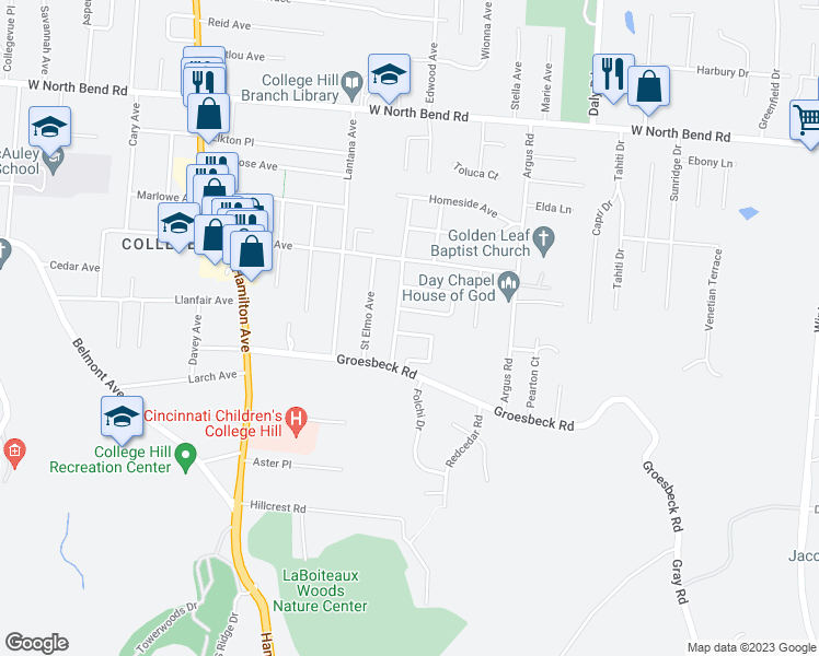 map of restaurants, bars, coffee shops, grocery stores, and more near 1198 West Way in Cincinnati