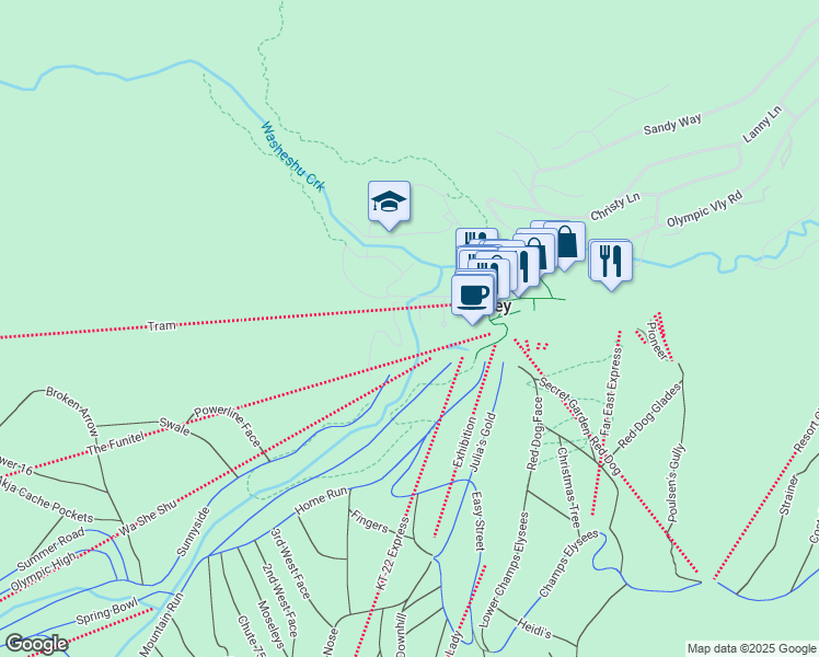 map of restaurants, bars, coffee shops, grocery stores, and more near 201 Squaw Peak Road in Olympic Valley