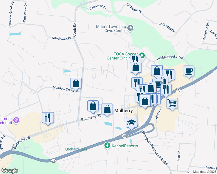 map of restaurants, bars, coffee shops, grocery stores, and more near 1066 Cooks Crossing Drive in Milford