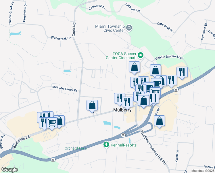 map of restaurants, bars, coffee shops, grocery stores, and more near 1066 Cooks Crossing Drive in Milford
