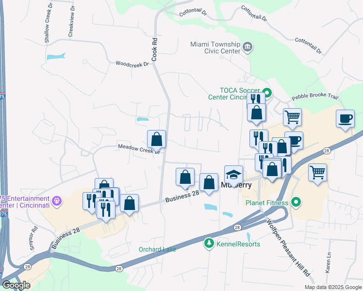 map of restaurants, bars, coffee shops, grocery stores, and more near 1030 Cooks Crossing in Milford