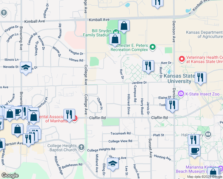 map of restaurants, bars, coffee shops, grocery stores, and more near 1540 Pipher Lane in Manhattan