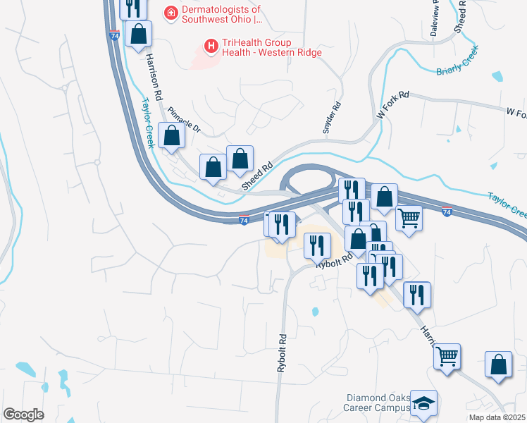 map of restaurants, bars, coffee shops, grocery stores, and more near 5501 Rybolt Road in Cincinnati