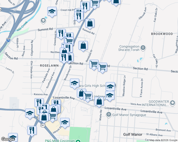 map of restaurants, bars, coffee shops, grocery stores, and more near 1969 Section Road in Cincinnati