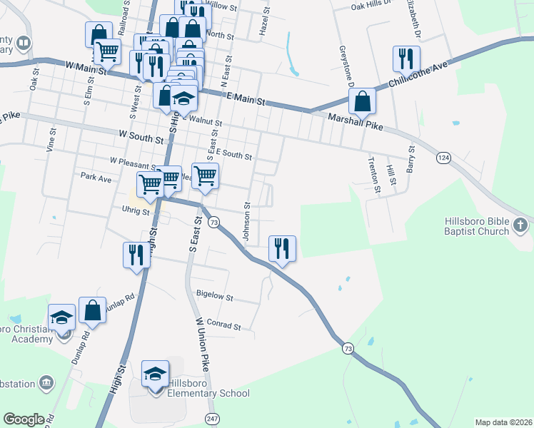 map of restaurants, bars, coffee shops, grocery stores, and more near 308 Muntz Street in Hillsboro