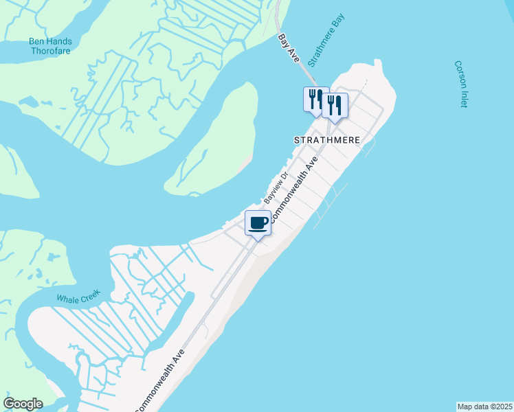 map of restaurants, bars, coffee shops, grocery stores, and more near 600 Bayview Drive in Strathmere