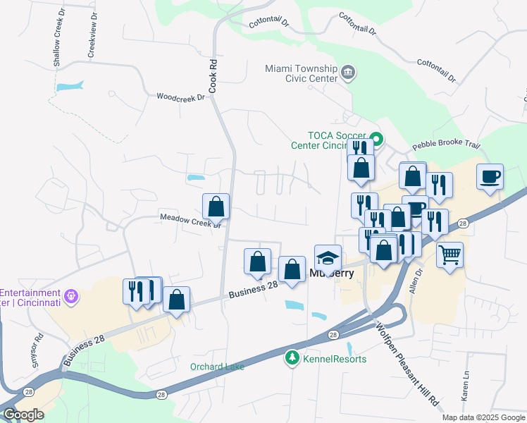 map of restaurants, bars, coffee shops, grocery stores, and more near 1030 Cooks Crossing in Milford