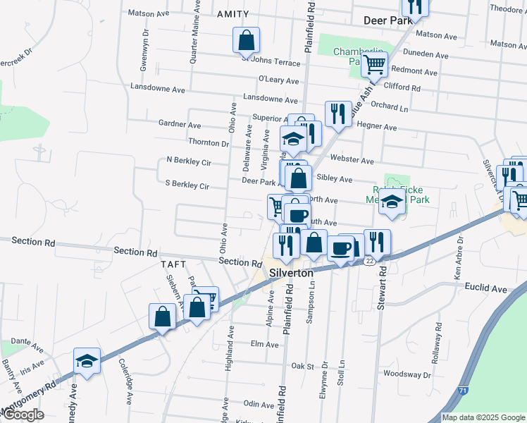map of restaurants, bars, coffee shops, grocery stores, and more near 3935 East Gatewood Lane in Cincinnati