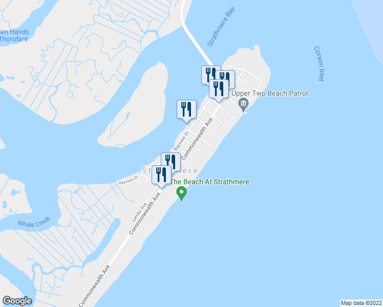 map of restaurants, bars, coffee shops, grocery stores, and more near 15 East Tecumseh Avenue in Strathmere