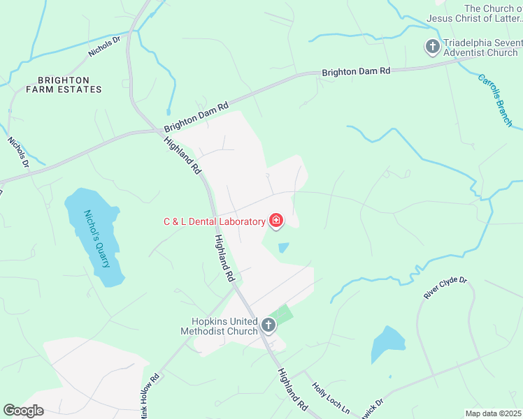 map of restaurants, bars, coffee shops, grocery stores, and more near 13421 Allnutt Lane in Highland