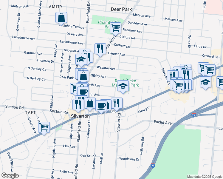 map of restaurants, bars, coffee shops, grocery stores, and more near 4237 North Avenue in Cincinnati
