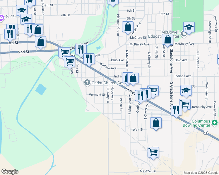 map of restaurants, bars, coffee shops, grocery stores, and more near 52 Hege Avenue in Columbus