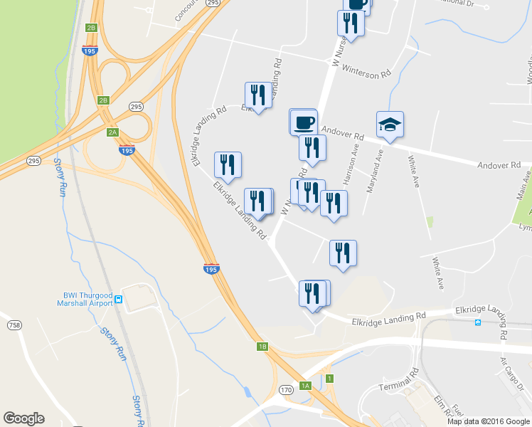 map of restaurants, bars, coffee shops, grocery stores, and more near 823 Elkridge Landing Road in Linthicum Heights