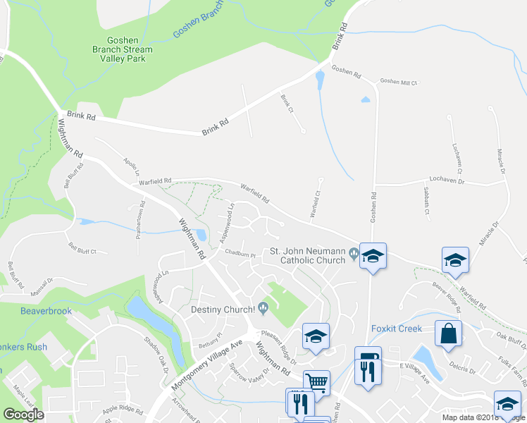 map of restaurants, bars, coffee shops, grocery stores, and more near 20828 Aspenwood Lane in Gaithersburg