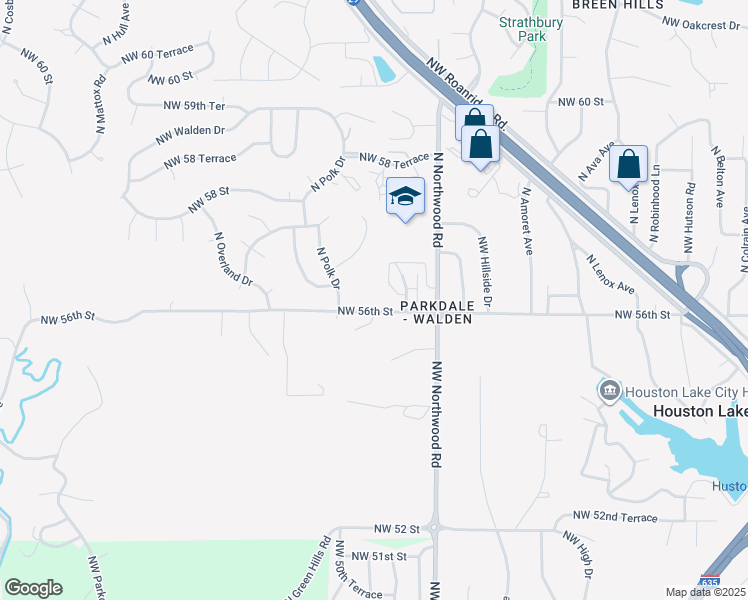 map of restaurants, bars, coffee shops, grocery stores, and more near 5605 North Polk Drive in Kansas City