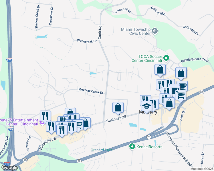 map of restaurants, bars, coffee shops, grocery stores, and more near 1000 Cooks Crossing in Milford