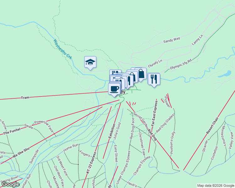 map of restaurants, bars, coffee shops, grocery stores, and more near in Olympic Valley