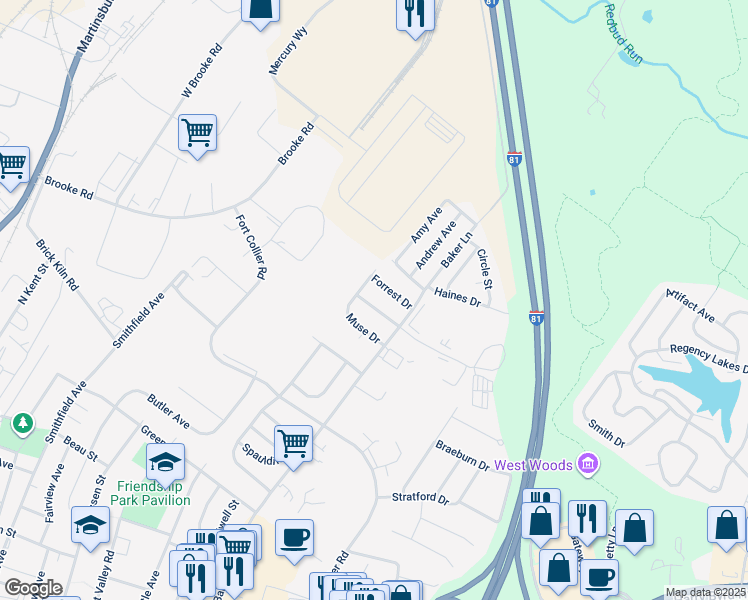 map of restaurants, bars, coffee shops, grocery stores, and more near 112 Johnston Drive in Winchester