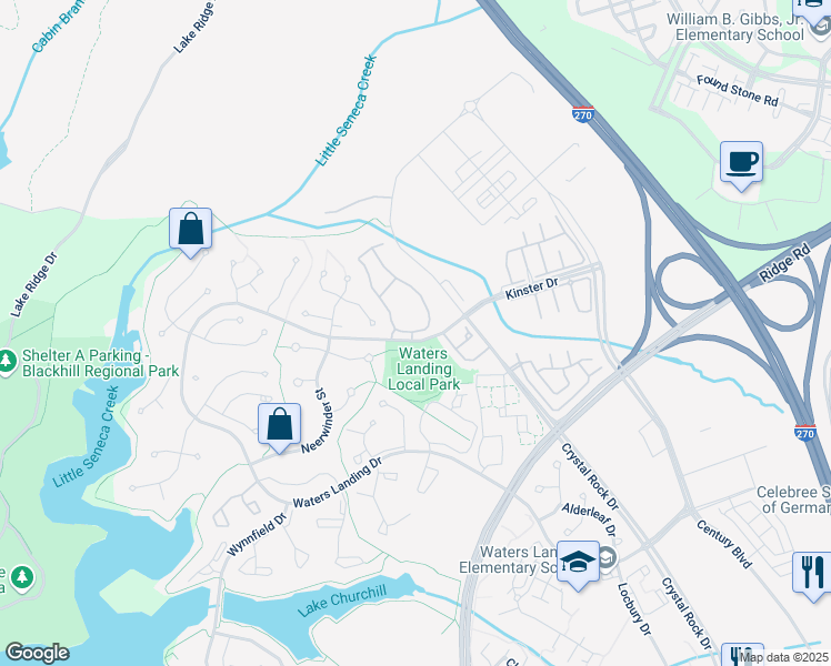 map of restaurants, bars, coffee shops, grocery stores, and more near 20700 Crystal Hill Circle in Germantown