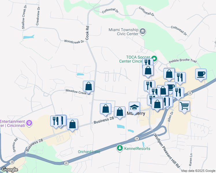 map of restaurants, bars, coffee shops, grocery stores, and more near 1030 Cooks Crossing Drive in Milford